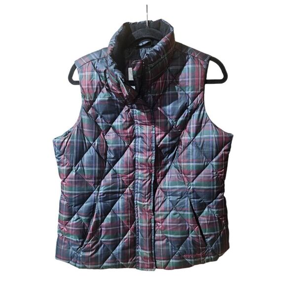 EDDIE BAUER Women’s Quilted Plaid Goose Down Vest - Size Large - Picture 1 of 10
